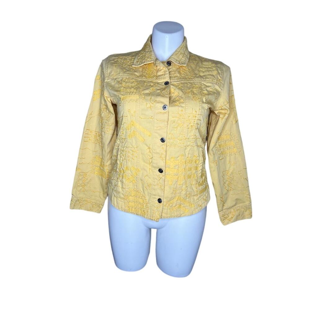 CHICO’S Yellow Embroidered Button-Up Jacket Size 1X